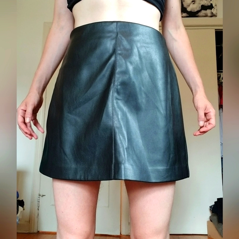 Faux leather black mini skirt